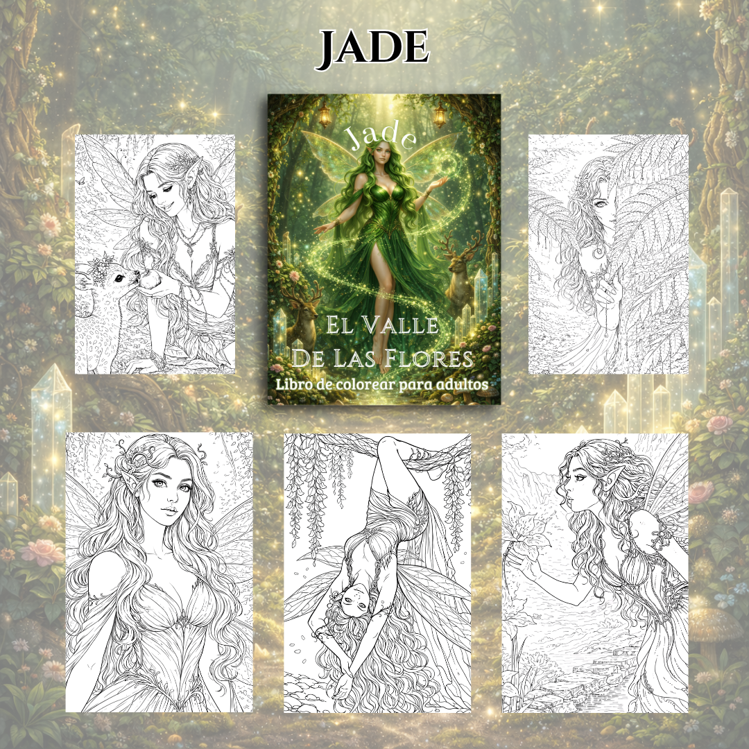 Jade: El Valle de las Flores: Libro de colorear para adultos con hadas y mundos mágicos