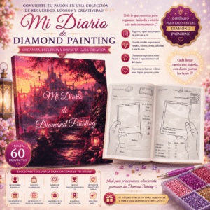 Mi Diario de Diamond Painting: Diario completo para registrar hasta 60 lienzos, retos, progreso, materiales y tu historia creativa en Diamond Painting